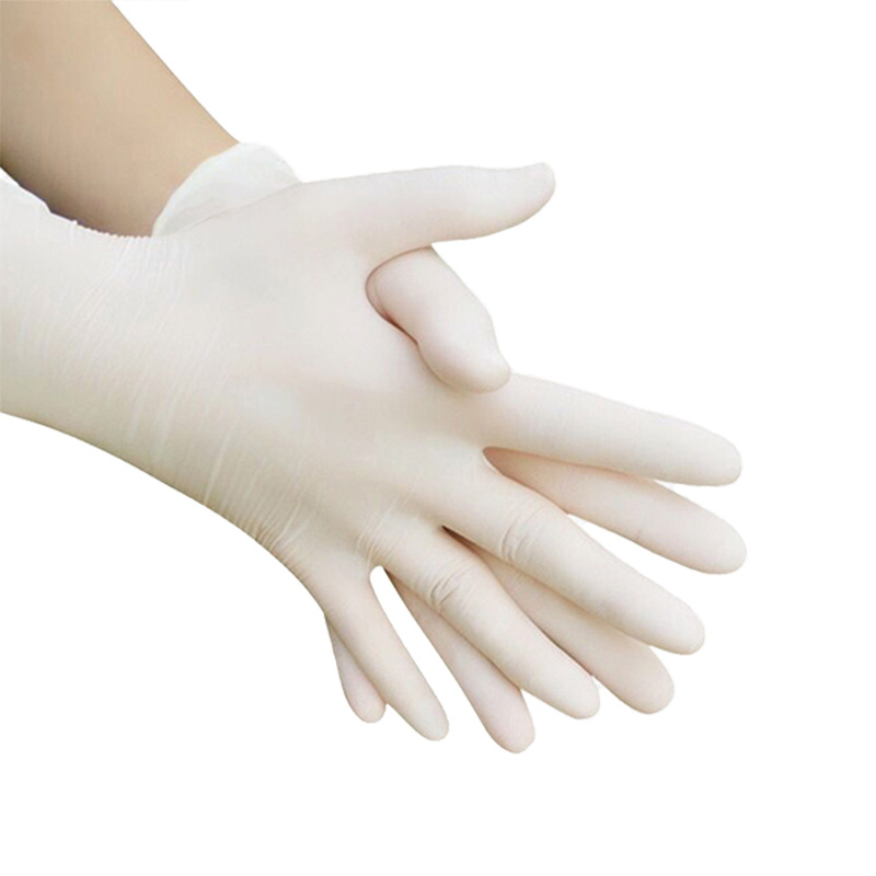 Disposable white latex examination gloves