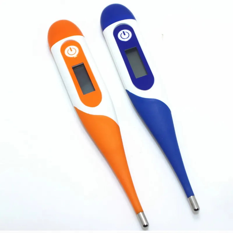 blue and orange electronic digital thermometer