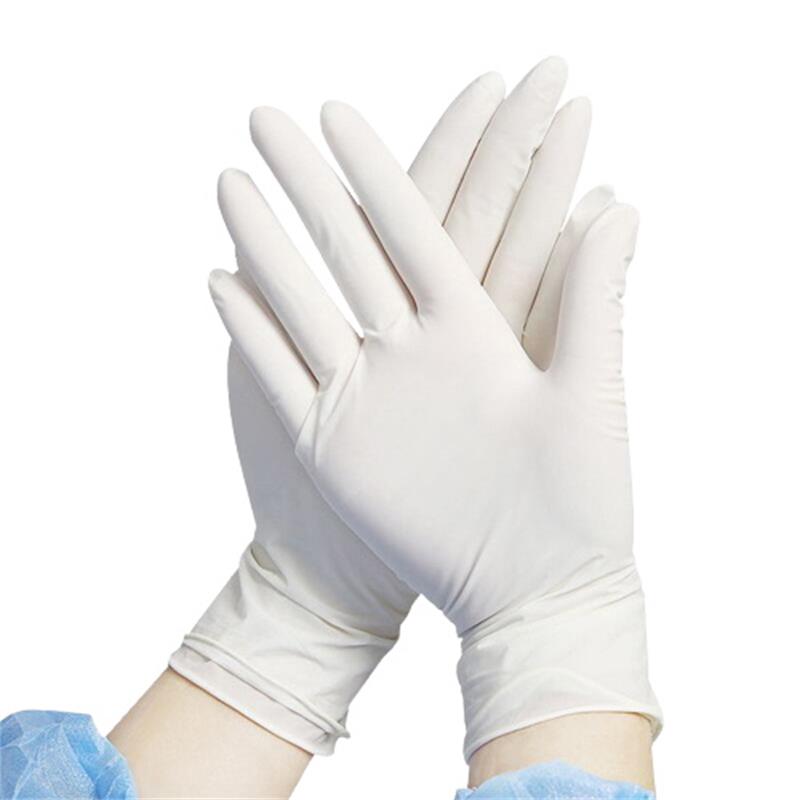 Disposable white latex examination gloves