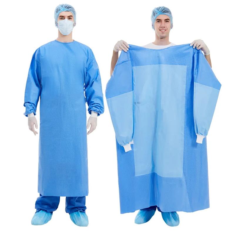 Disposable blue reinforced surgical gown