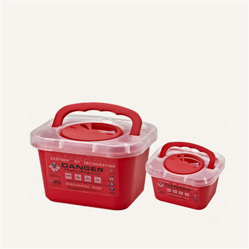 Red square sharps box/sharps container