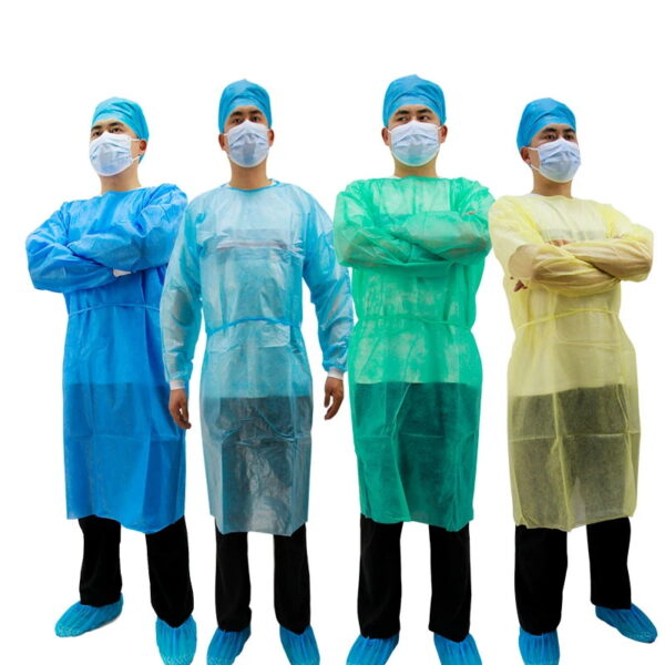 Disposable medical yellow blue green isolation gown