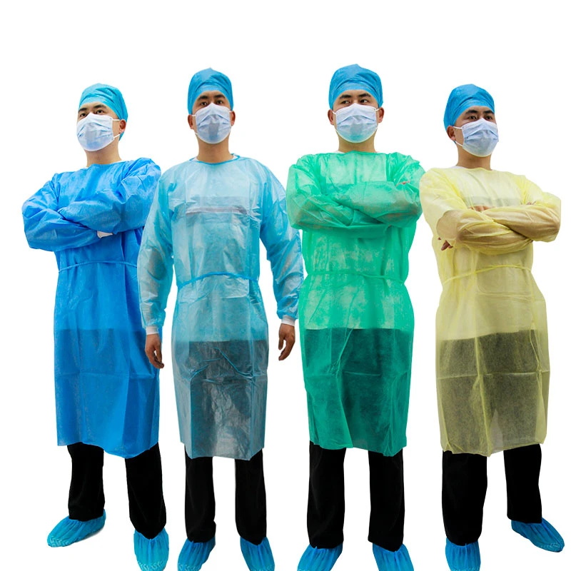 Disposable medical yellow blue green isolation gown